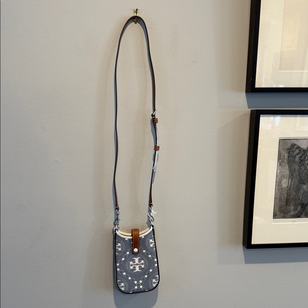 Tory Burch T Monogram Denim Phone Crossbody Bag in Pearl Blue - Picture 2 of 4